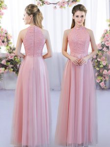 Customized Pink Zipper Dama Dress Lace Sleeveless Floor Length