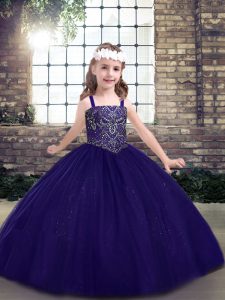 Wonderful Purple Lace Up Little Girl Pageant Gowns Beading Sleeveless Floor Length