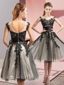Tulle Scoop Sleeveless Zipper Beading and Lace Dama Dress in Black