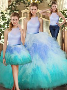 Luxurious Floor Length Multi-color Sweet 16 Dresses Tulle Sleeveless Ruffles