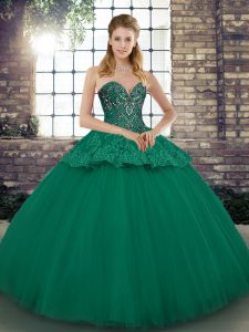 Ball Gowns Quinceanera Gowns Green Sweetheart Tulle Sleeveless Floor Length Lace Up