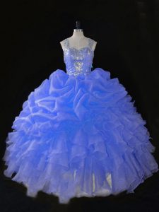 Blue Sleeveless Beading and Ruffles Floor Length Quinceanera Gowns