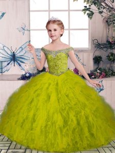 High Quality Sleeveless Beading and Ruffles Lace Up Winning Pageant Gowns