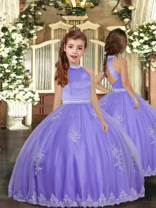 Lavender High-neck Backless Appliques Little Girls Pageant Dress Wholesale Sleeveless