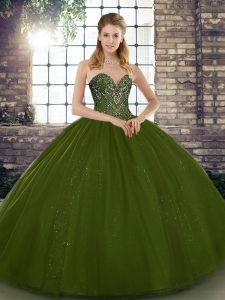 Graceful Olive Green Lace Up 15th Birthday Dress Beading Sleeveless Floor Length
