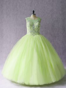 Yellow Green Sleeveless Tulle Lace Up 15 Quinceanera Dress for Sweet 16 and Quinceanera