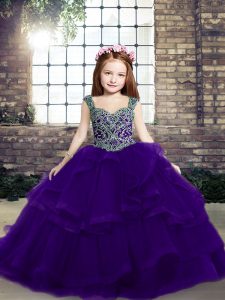 Best Straps Sleeveless Lace Up Girls Pageant Dresses Purple Tulle