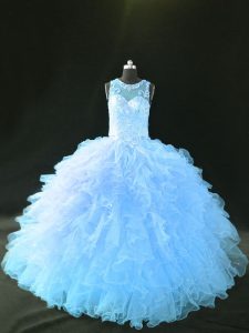 New Arrival Sleeveless Lace Up Appliques and Ruffles Quinceanera Dress
