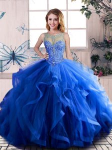 Low Price Sleeveless Lace Up Floor Length Beading and Ruffles Quinceanera Gowns