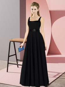 Dramatic Black Sleeveless Belt Floor Length Dama Dress