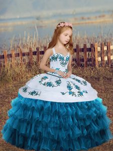 Blue Sleeveless Lace Up Little Girl Pageant Dress for Party and Wedding Party