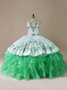 New Style Sleeveless Brush Train Lace Up Embroidery 15th Birthday Dress