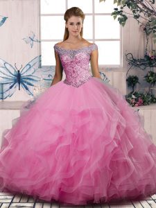 Gorgeous Tulle Sleeveless Floor Length Vestidos de Quinceanera and Beading and Ruffles