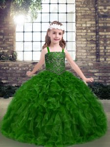 Unique Beading Pageant Dress Womens Green Lace Up Sleeveless Floor Length