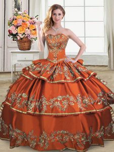 Hot Sale Sweetheart Sleeveless Lace Up Ball Gown Prom Dress Rust Red Organza