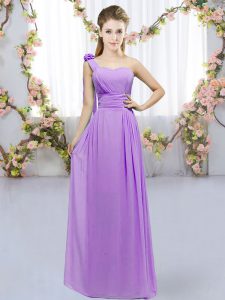 Delicate Lavender One Shoulder Lace Up Hand Made Flower Quinceanera Court of Honor Dress Sleeveless