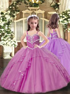 Straps Sleeveless Lace Up Little Girls Pageant Dress Wholesale Lilac Tulle