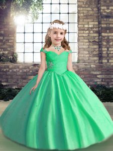 Pretty Apple Green Lace Up Little Girls Pageant Dress Wholesale Beading Sleeveless Floor Length