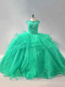 Excellent Sleeveless Beading and Ruffles Lace Up 15th Birthday Dress