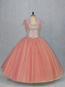 Captivating Watermelon Red Quinceanera Dresses Sweet 16 and Quinceanera with Beading Sweetheart Sleeveless Lace Up