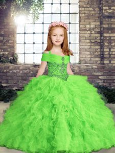 Straps Sleeveless Tulle Girls Pageant Dresses Beading and Ruffles Lace Up