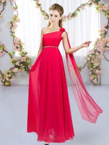 Deluxe Sleeveless Lace Up Floor Length Beading and Hand Made Flower Damas Dress