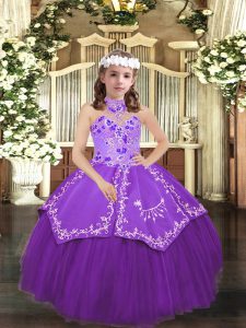Sleeveless Embroidery Lace Up Pageant Gowns For Girls