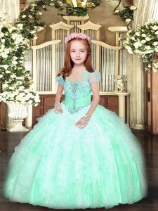 Adorable Apple Green Lace Up Straps Beading and Ruffles Kids Formal Wear Tulle Sleeveless