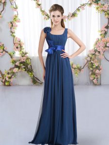 Super Navy Blue Dama Dress for Quinceanera Wedding Party with Belt and Hand Made Flower Straps Sleeveless Zipper