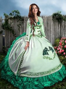 Lovely Sweetheart Sleeveless Lace Up Quince Ball Gowns Turquoise Satin and Organza