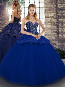 Edgy Royal Blue Sweetheart Lace Up Beading and Appliques Quinceanera Gown Sleeveless