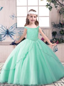 Green Sleeveless Beading Floor Length Little Girl Pageant Gowns