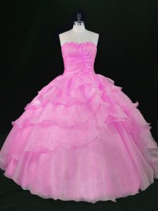 Custom Designed Ball Gowns Quince Ball Gowns Lilac Sweetheart Organza Sleeveless Floor Length Lace Up