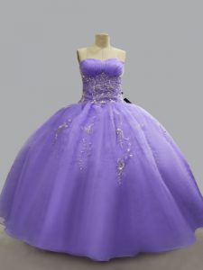 Sleeveless Floor Length Beading Lace Up Sweet 16 Quinceanera Dress with Lavender