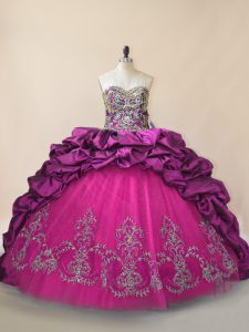 Luxurious Purple Sweet 16 Dresses Sweet 16 and Quinceanera with Beading and Pick Ups Sweetheart Sleeveless Brush Train Lace Up