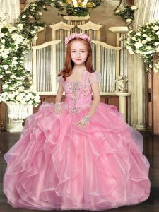 Floor Length Ball Gowns Sleeveless Baby Pink Little Girl Pageant Gowns Lace Up