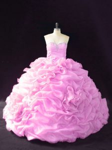 Sweetheart Sleeveless Organza Quince Ball Gowns Beading and Pick Ups and Hand Made Flower Court Train Lace Up