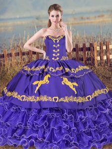 Sweetheart Sleeveless Brush Train Lace Up Quinceanera Dresses Purple Organza