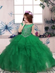 Green Scoop Zipper Beading and Ruffles Little Girls Pageant Dress Wholesale Sleeveless