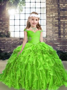Organza Straps Sleeveless Lace Up Beading and Ruffles Little Girls Pageant Dress Wholesale in