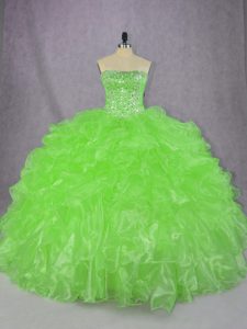 High End Ball Gowns Beading and Ruffles Quinceanera Gowns Lace Up Organza Sleeveless Floor Length