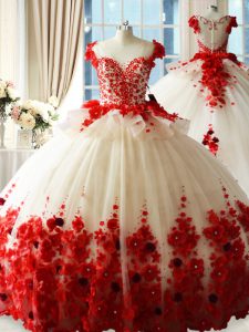 Affordable Red Ball Gowns Hand Made Flower Ball Gown Prom Dress Zipper Tulle Sleeveless