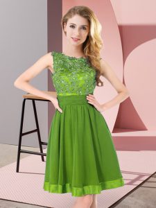 Deluxe Scoop Sleeveless Chiffon Damas Dress Beading and Appliques Backless