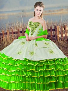 Eye-catching Beading and Ruffled Layers Party Dress Green Lace Up Sleeveless Floor Length