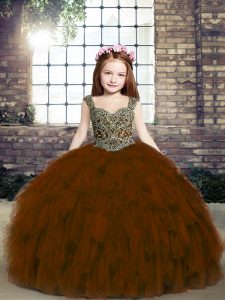 Superior Tulle Sleeveless Floor Length Kids Formal Wear and Beading and Ruffles