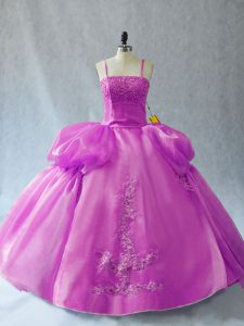 Fantastic Sleeveless Floor Length Appliques Lace Up Sweet 16 Dress with Lilac