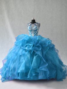 Fashionable Sleeveless Ruffles Side Zipper Sweet 16 Dresses with Blue