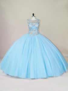 Blue Sleeveless Tulle Lace Up Vestidos de Quinceanera for Sweet 16 and Quinceanera