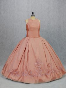 Peach Zipper Quinceanera Dresses Embroidery Sleeveless Floor Length