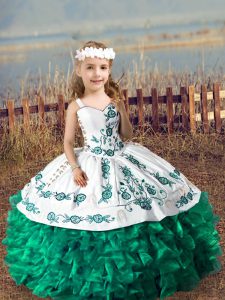 Best Sleeveless Lace Up Floor Length Embroidery and Ruffles Pageant Dress Toddler